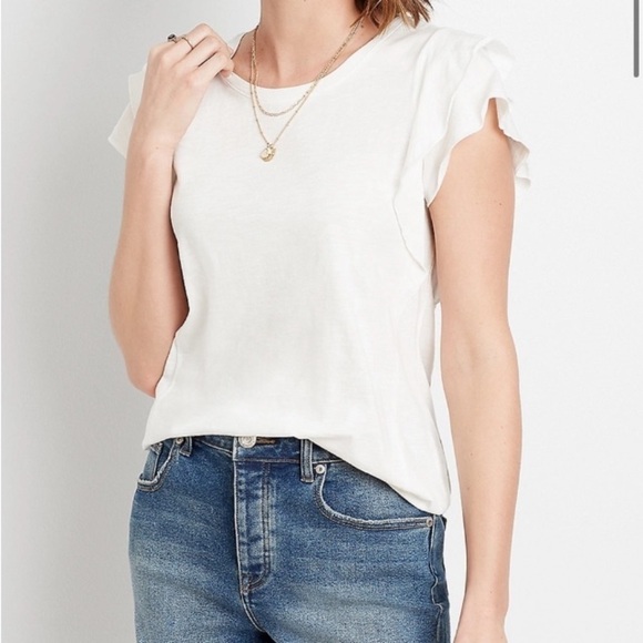 Maurices 24/7 Solid White Ruffle Sleeve Tee T-Shirt L Feminine Pretty Classic - Picture 16 of 16